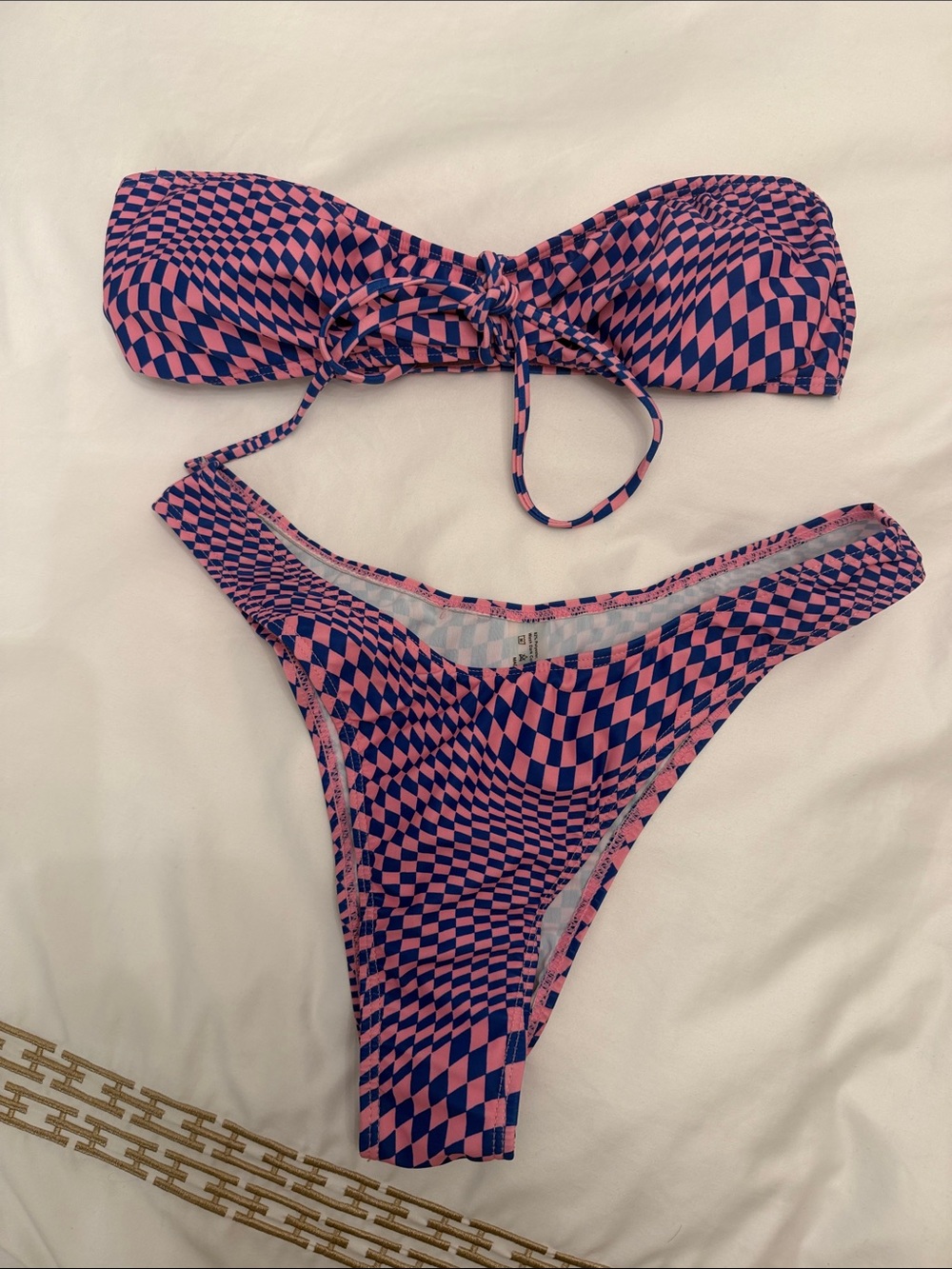 Pink & Navy Check Bandeau Bikini Set